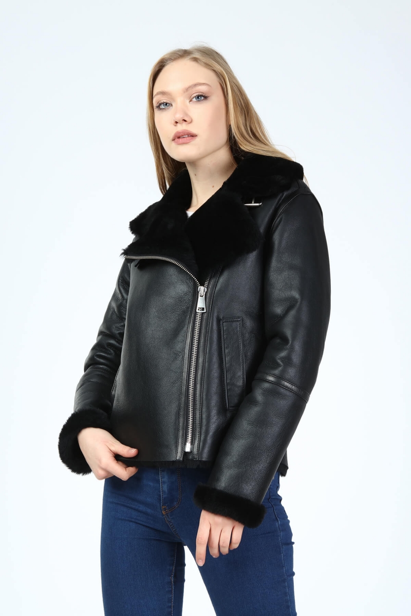 Bilgins Leather Fur - , LEATHER COLLECTION, LAURIA Pilot Kadın Kürk Ceket