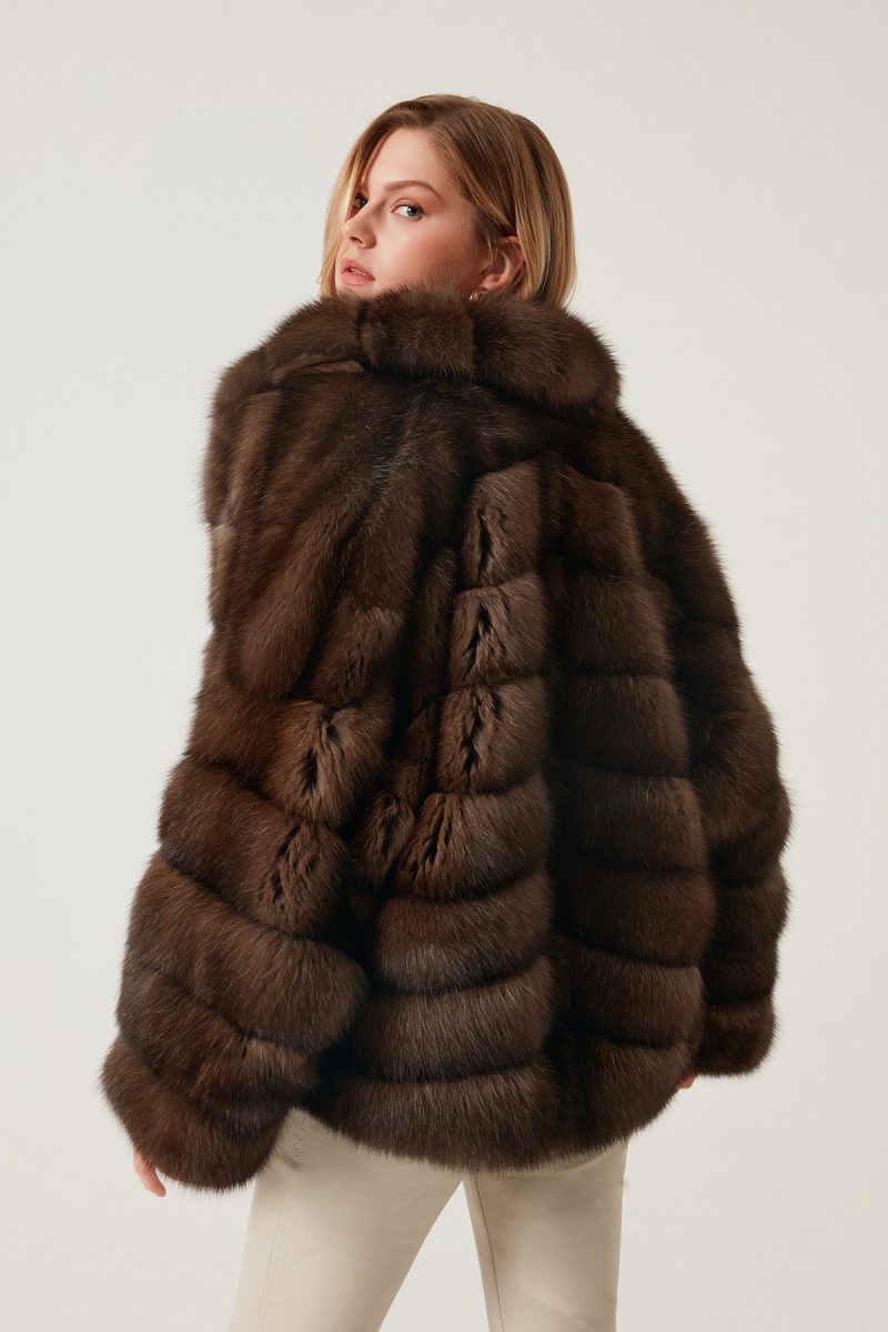 Bilgins Leather Fur - , SABLE, Kosh Kahverengi Samur Kürklü Kadın Palto