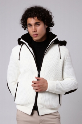 White, COEBE Rex Rabbit Fur Lined Knitwear Men's Cardigan