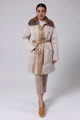 Bilgin's Rove Mink Fur Collar Detailed Women Overcoat