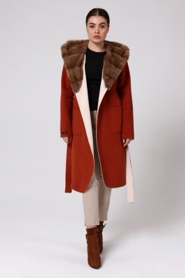 Bilgin's Wiela Mink Fur Collar Detailed Alpaca Women's Overcoat