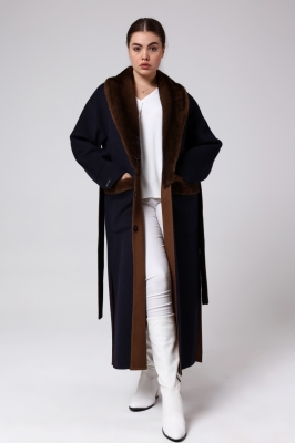 Bilgin's Lorx Mink Fur Collar Detailed Alpaca Women's Overcoat