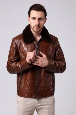 Brown, TREY Python Skin Men's Jacket