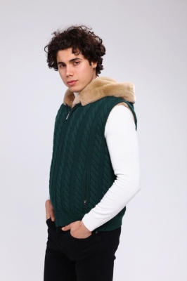 EVO Rex Rabbit Fur Hooded Wool Knitwear Vest 