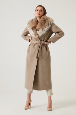 Isak Lynx Fur Collar Detailed Cashmere Women's Overcoat