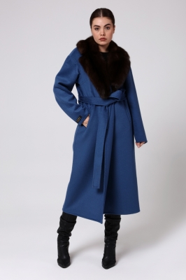Bilgin's Vlago Sable Fur Collar Detailed Cashmere Women's Overcoat