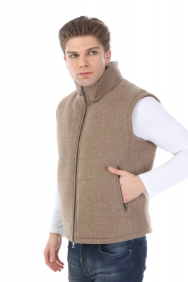 Dark Beige, TOLVA Rex Rabbit Fur Men's Cashmere Vest