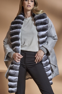 IKARA Chinchilla Fur Detailed Linen Women's  Coat
