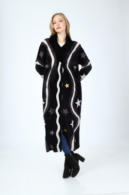 Black, SOLARIN Women's Lamb Fur Coat