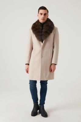 Ecru White, MUNTY Fox Fur Men's Cashmere Coat