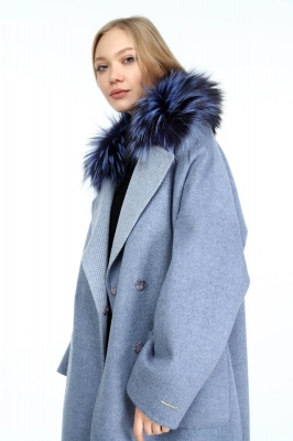Blue, LIPARI Fox Fur Woman Alpaca Coat