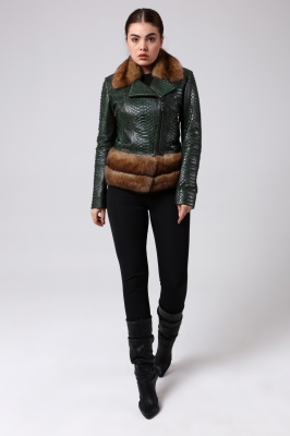 Bilgin's Mina Sable Fur Detaileds Phyton Leather Women's Jacket