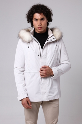 White, LAKE Fox Fur Detailed Waterproof Men's Jacket