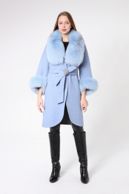 Blue, LAVIA Chinchilla Shearling Alpaca Women's Coat 