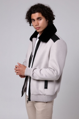 Light Grey, PILA Python Detailed Men's Cashmere Coat