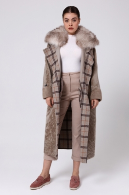 Bilgin's Celline Lamb and Fox Fur Women's Overcoat
