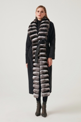 Bilgin's Sovl Chincilla Fur Detailed Alpaca Women's Overcoat