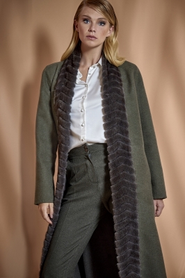 LEVIO Mink Fur Detailed Alpaca Women's Overcoat