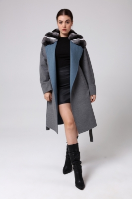 Bilgin's Dahlia Chinchilla Fur Collar Detailed Alpaca Women's Overcoat