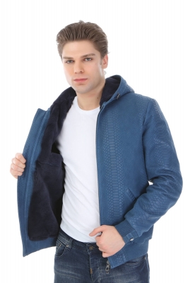 Blue, FIELDLINE Rex Rabbit Fur Men's Suede Leather Coat