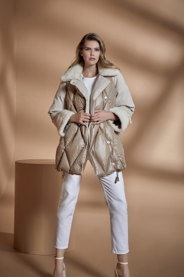 AVELLIN Mink Fur Detailed Linen and Waterproof Women's Coat