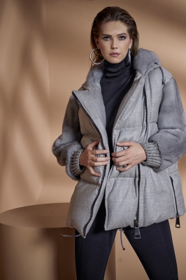 VIVIANO Mink Fur Detailed Linen Women's Coat