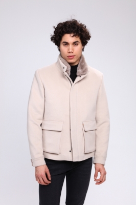 Beige, DORUK Rex Rabbit Fur Men's Cashmere Coat