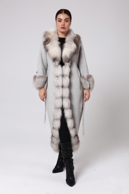 Bilgin's Eskil Fox Fur Detaileds Cashmere Women's Overcoat