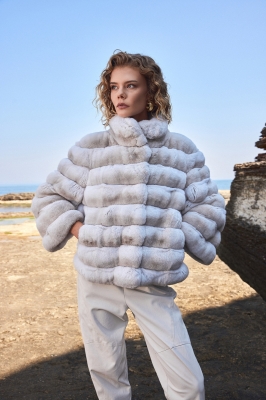 Cream, SNOWBALL Chinchilla Fur Women's Coat