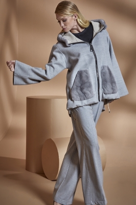 SONIA Mink Fur Detaileds Linen Women's Coat