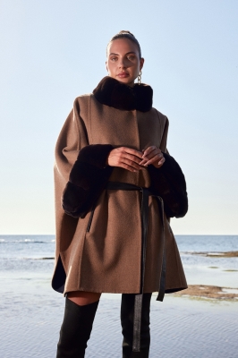 ROBEY Rex Rabbit Fur Detailed Alpaca Fabric Women's Coat