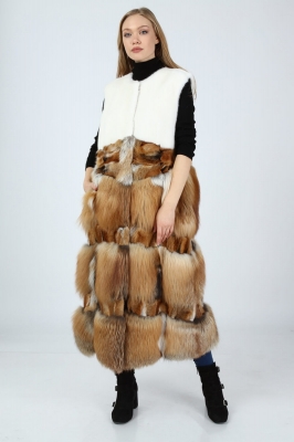Natural, JASMINE Fox Mink Fur Women Vest