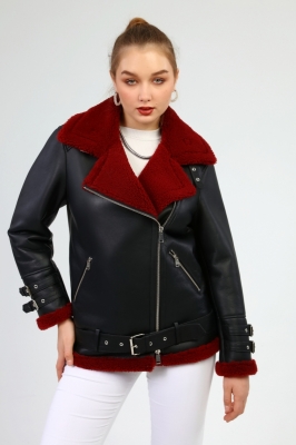 Burgundy, Scarlet Pilot Women's Fur Jacket