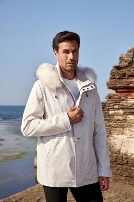 Stone, LAKE Fox Fur Detailed Waterproof Men's Jacket