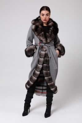 Bilgin's Orena Fox Fur Collar Detailed Alpaca Women's Overcoat