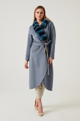 Bilgin's Mare Chinchilla Fur Collar Detailed Alpaca Women's Overcoat