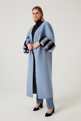 Blue Wool Chinchilla Fur Overcoat