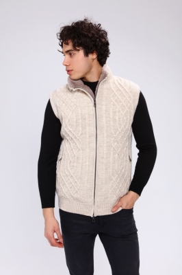 Beige, MER Rex Rabbit Fur Wool Knitwear Vest