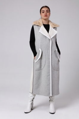 Bilgin's Tobis Mink Fur Collar Detailed Cashmere Women's Vest