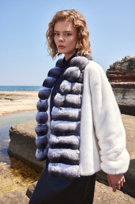White, ZOIN Chinchilla and Mink Fur Women's Coat