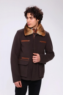 Brick, MEDMAR Rex Rabbit Fur Men's Cashmere Coat