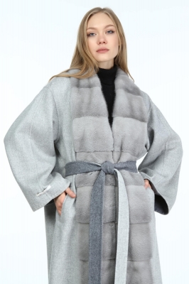 Grey, PIA Mink Fur Woman Alpaca Coat