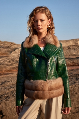 WENYA Sable Fur Crocodile Leather Women's Jacket