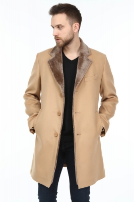 Light Brown, RIOLAS Lamb Fur Men's Alpaca French Coat
