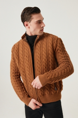 Brown, BRAID Rex Rabbit Fur Men's Wool Knitwear Vest