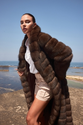 Brown, CHESTNUT Sable Fur Women's Overcoat