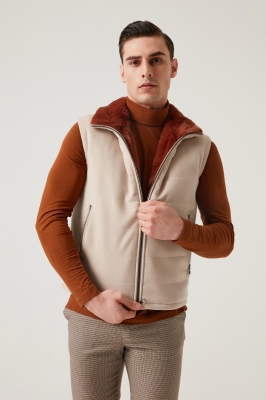 Beige, TOLVA Rex Rabbit Fur Men's Cashmere Vest