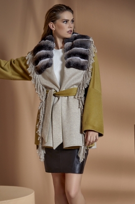 MARINEL Chinchilla Fur Collar Detailed Cashmere Women's Coat