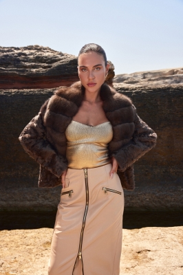 Brown, TUOPE Sable And Lamb Fur Women's Coat