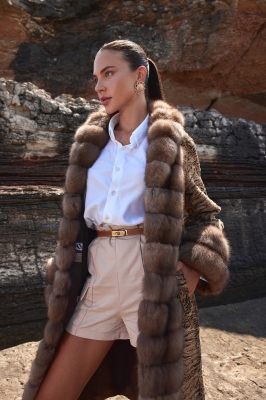 TRESE Sable Fur Detailed Swakara Fur Women's Overcoat